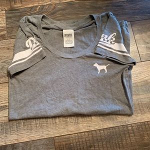 Pink grey and white top